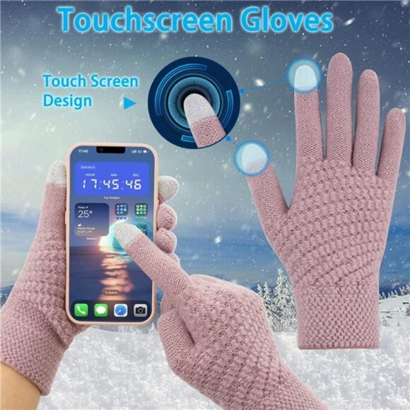 3pcs Women's Winter Beanie Hat Scarf and Touch Screen Gloves Set - Picture 3 of 5